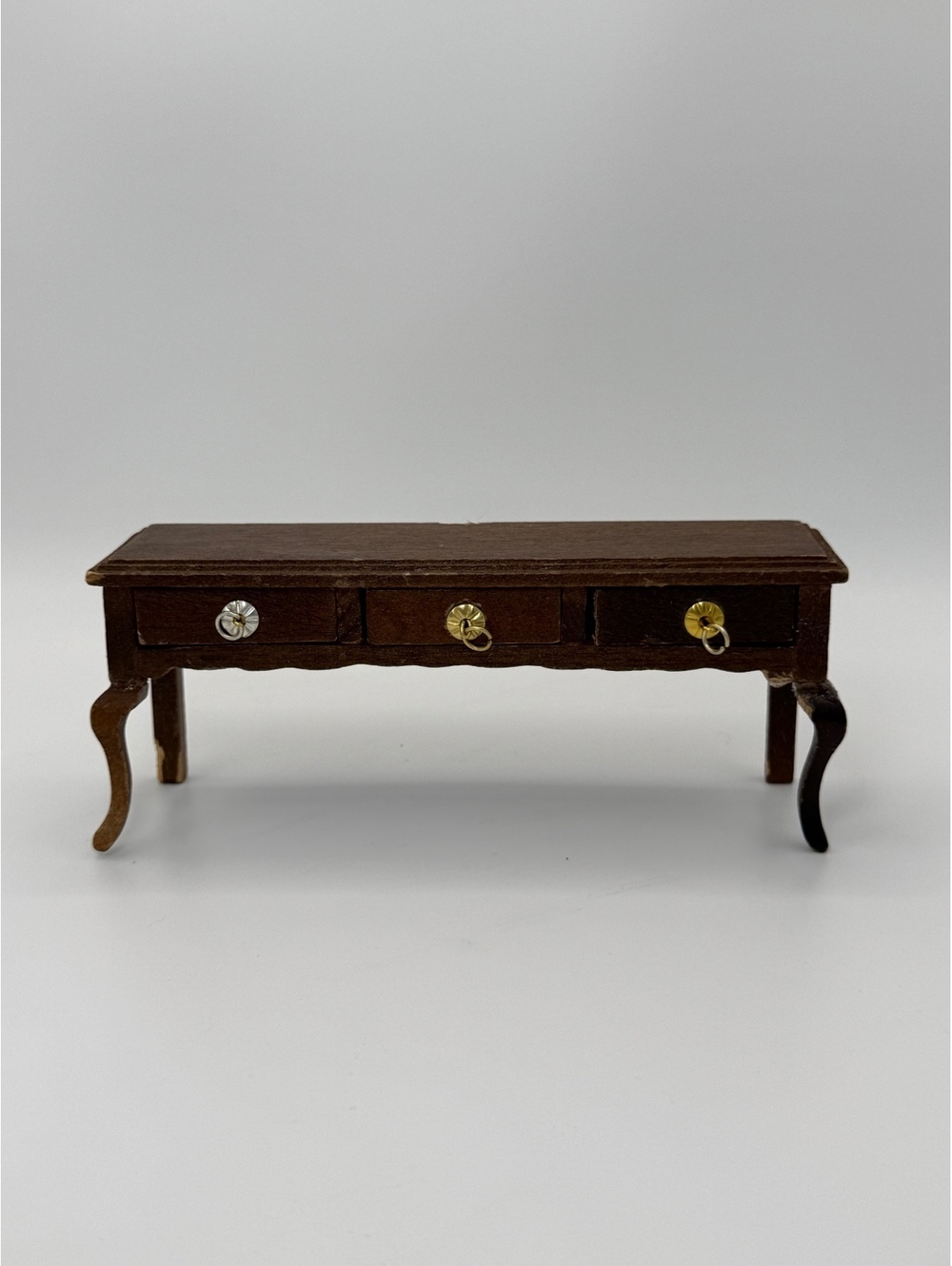 1:12 Scale Vintage 1980s Wood Dollhouse Console Table 3 Drawer Miniature